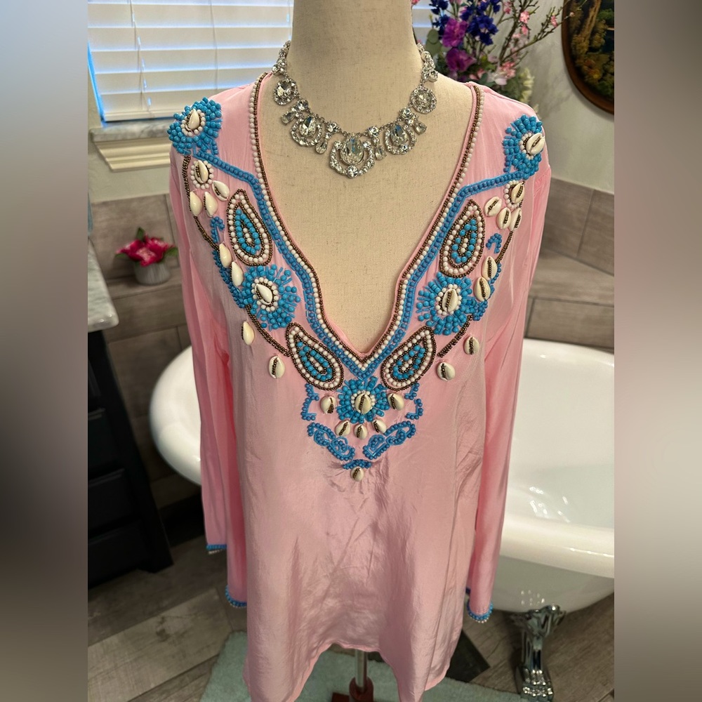 Pristine Boston Proper Pink Shell Embellished Sexy Tunic Style Top S - Picture 5 of 13